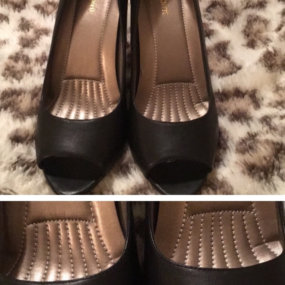 Black heels. Peep toe. Great condition. Barely worn due to foot injury.
